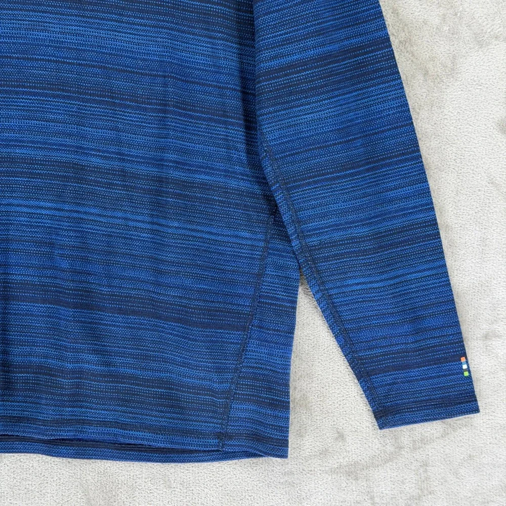 Smartwool Mens XL Blue Striped 100% Merino Wool Base Layer Top SW016349 F24